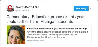 @crainsdetroit: Commentary: Education proposals this year could further harm Michigan students