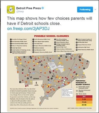 @freep: This map shows how few choices parents will have if Detroit schools close. on.freep.com/2AP3DJ