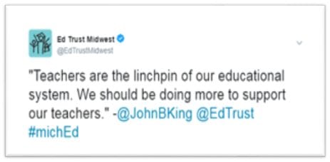 @EdTrustMidwest: "Teachers are the linchpin of our educational system. We should be doing more to support our teachers." -@JohnBKing @EdTrust #michEd