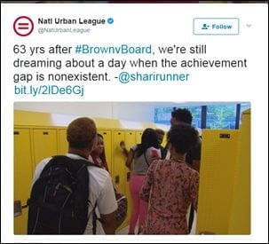 @NatUrbanLeague: 63 yrs after #BrownvBoard, we’re still dreaming about a day when the achievement gap is nonexistent. -@sharirunner bit.ly/2lDe6Gj