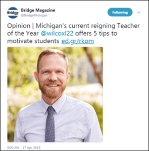 Opinion | Michigan's current reigning Teacher of the Year @wilcoxl22 offers 5 tips to motivate students http://ed.gr/rkom 